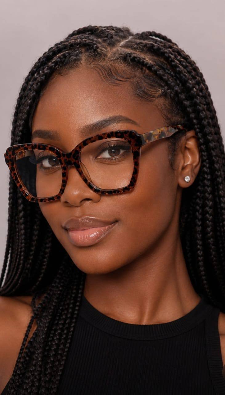 Client wearing SiNA Eye Clinic frames
